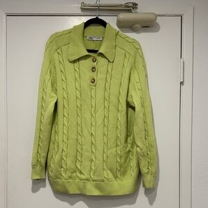 Zara Women's Lime Cable Knit Sweater